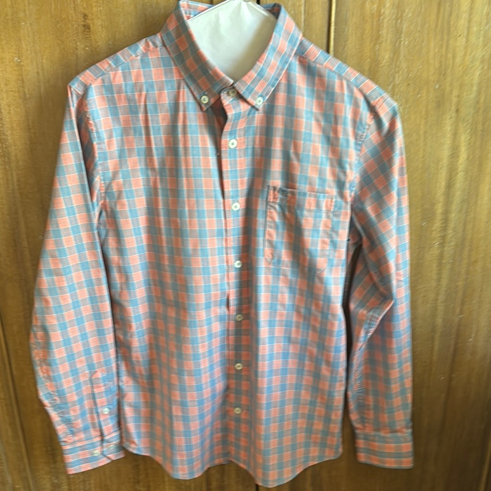 Men's Blue and Pink Checkered Shirt